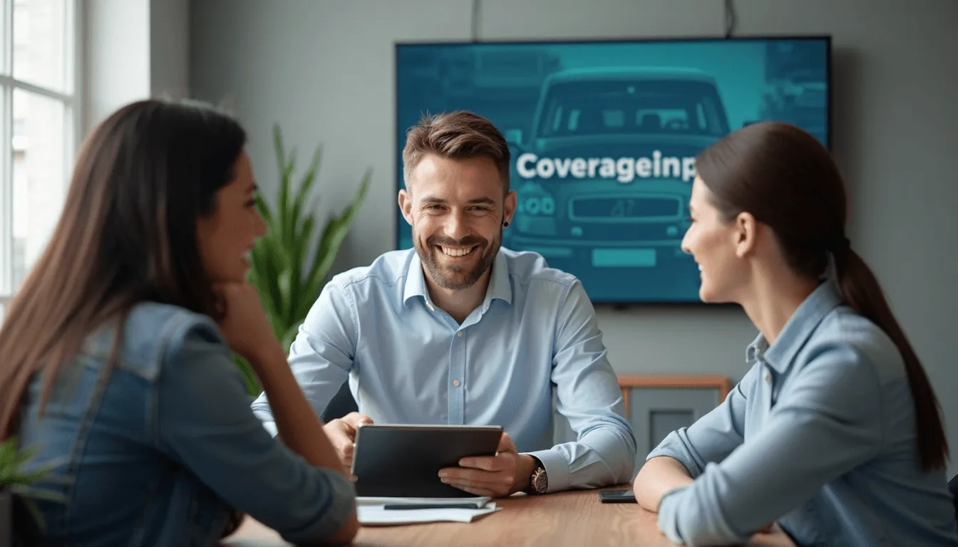 Advisor explains coverage options on digital screen to clients