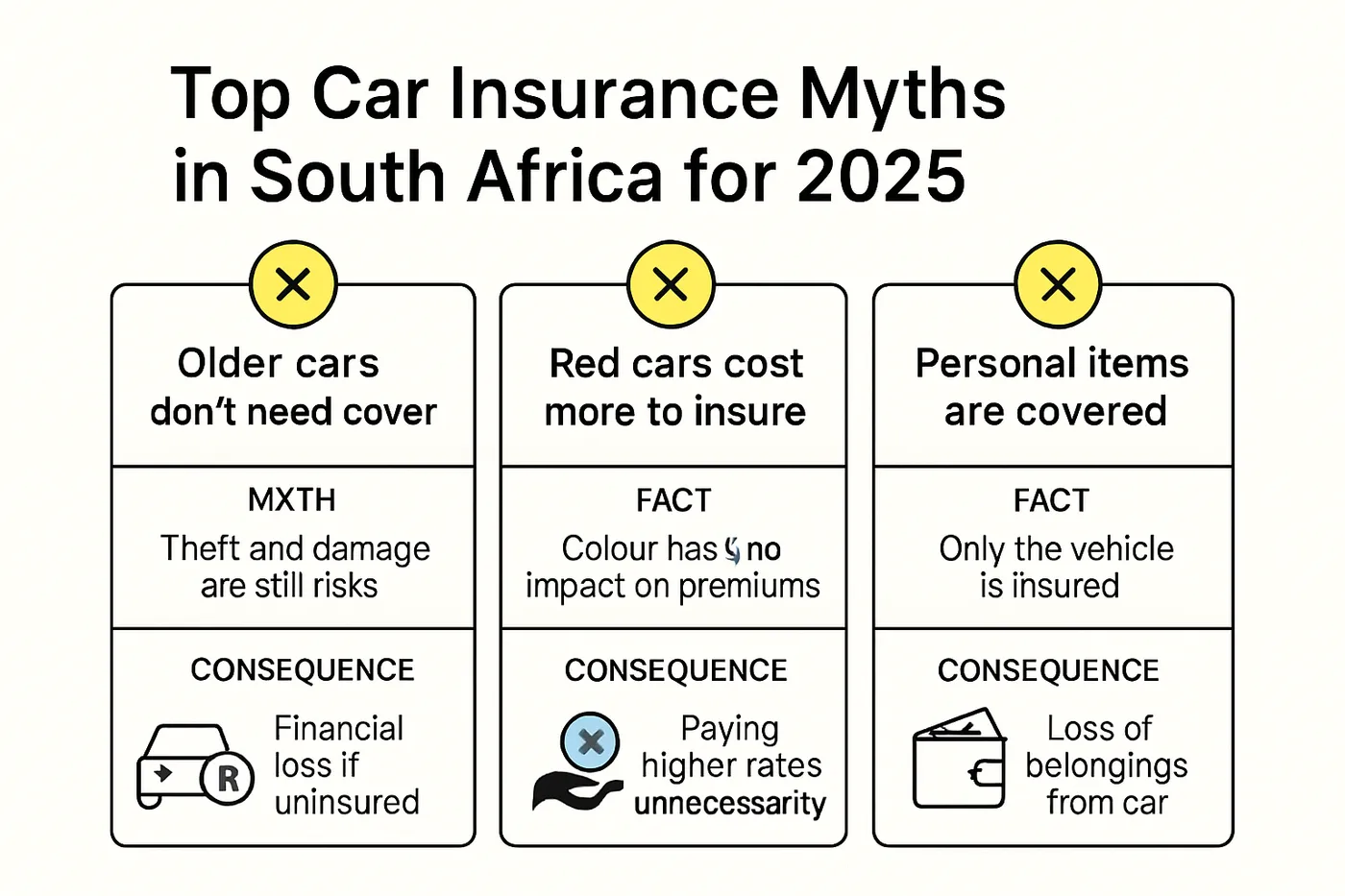 Infographic showing top car insurance myths in South Africa