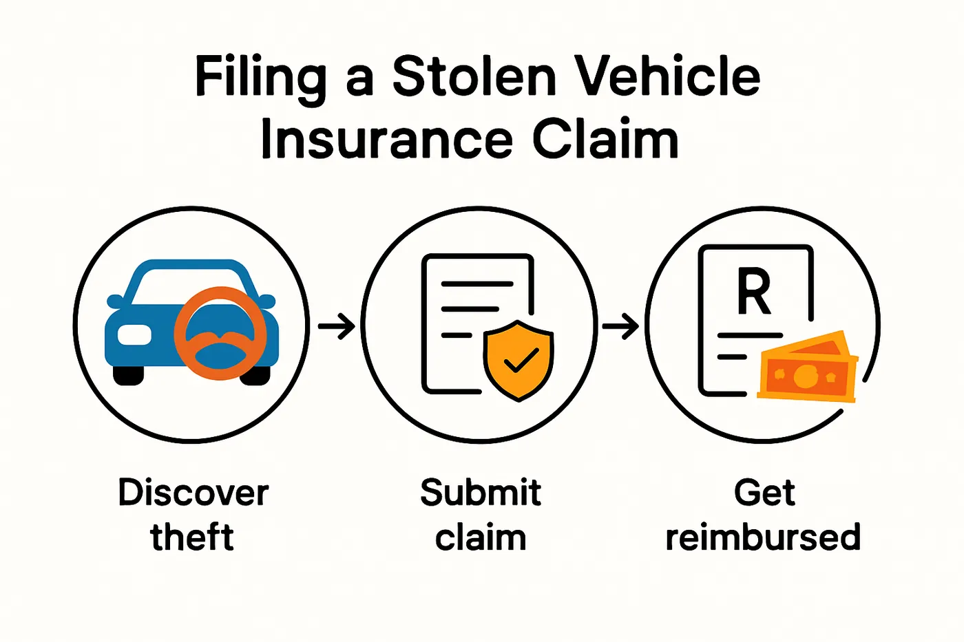 Infographic showing steps in stolen vehicle insurance claim process