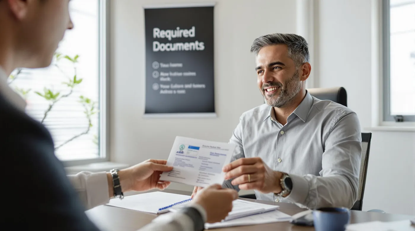 Insurance agent reviewing required documents for adding driver.