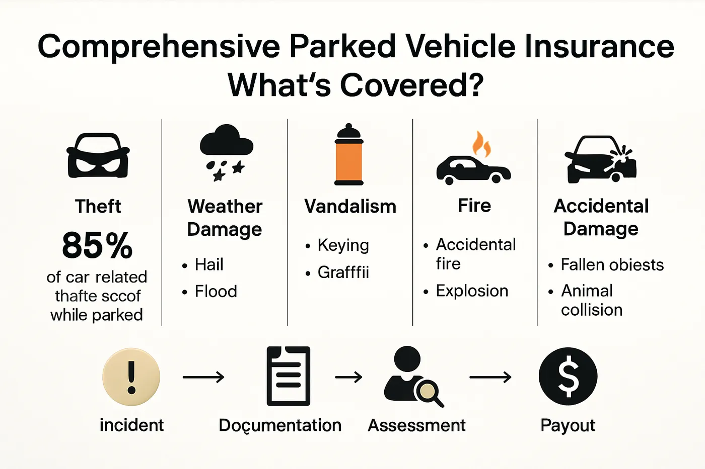 Infographic outlining parked vehicle insurance coverage and claims process