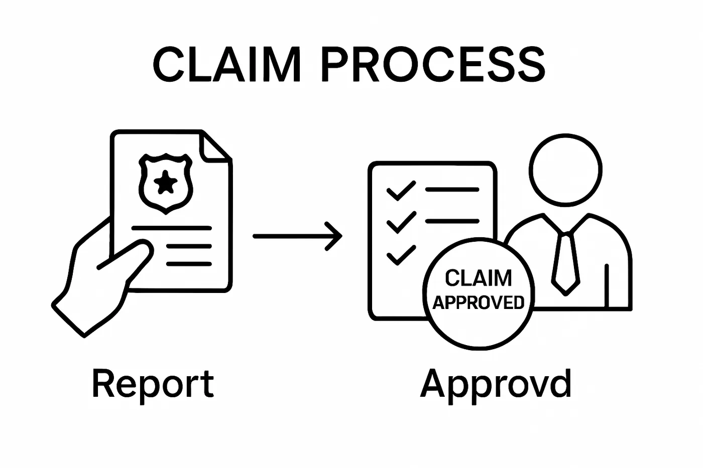 Two-step theft claim process visual: report submission and claim approval
