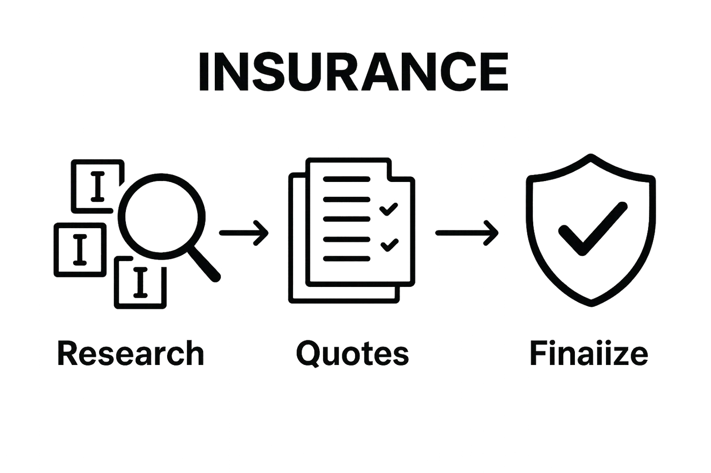 Three-step infographic visualizing researching, comparing, and choosing insurance provider