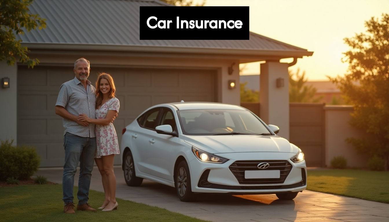 Family with car parked at home