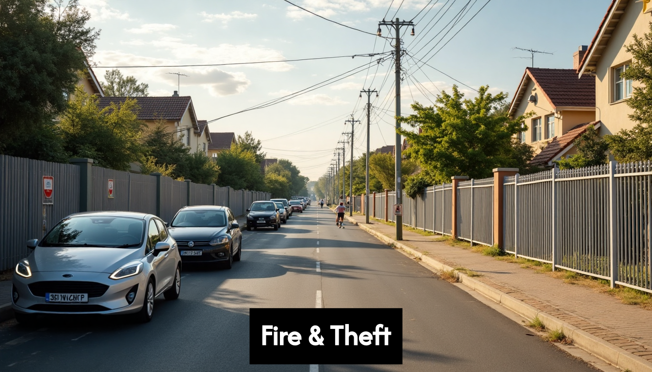 South African street with parked cars and security features