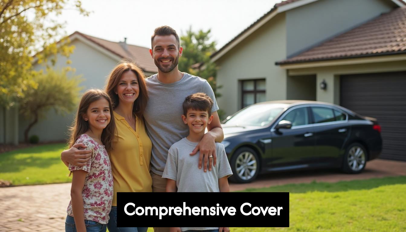 Family in front of house and car