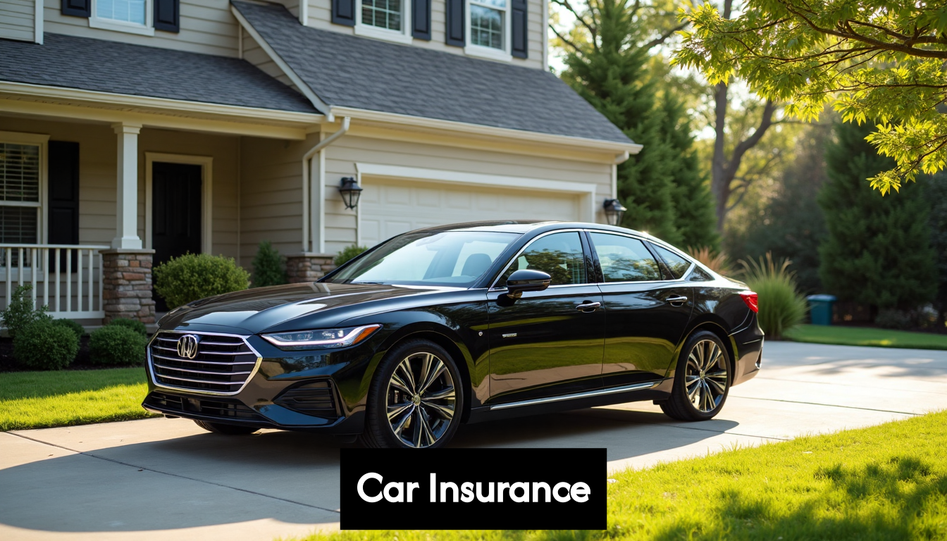 Modern car parked outside home in sunlight