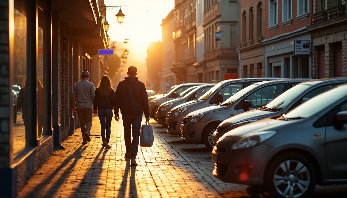 South African city street at sunrise with 'No Car Insurance' text in shop window