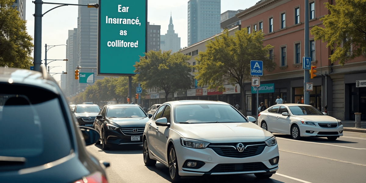 Urban South African intersection with cars and insurance billboard